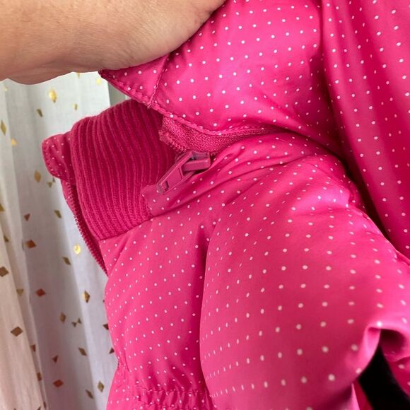 Chickeeduck Girls Pink Polka Dot Removable Hoodie Puffer Zip Up Vest Pockets - Picture 6 of 9
